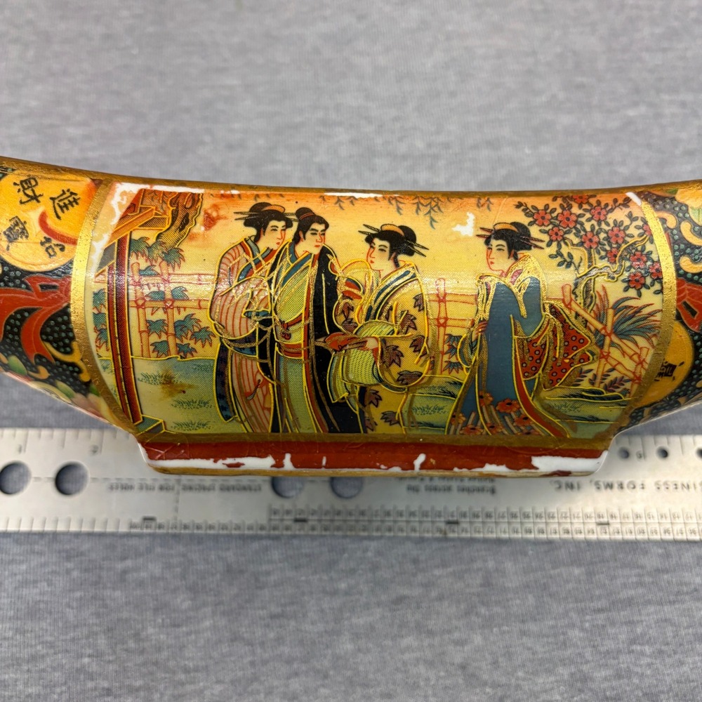 Vintage Asian‎ Porcelain Serving Dish Hand Painted Geisha Floral Gold Trim